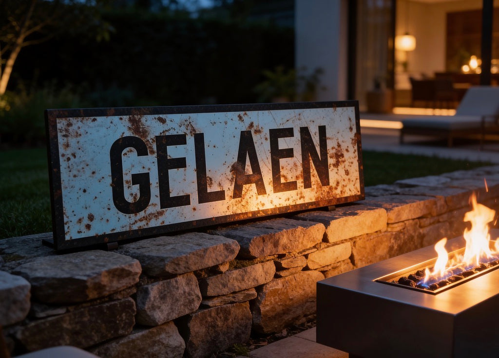 Vintage plaatsnaambord Gelaen - 60cm - wit/zwart