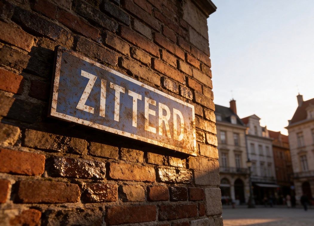 Vintage plaatsnaambord Zitterd - 30cm - blauw/wit