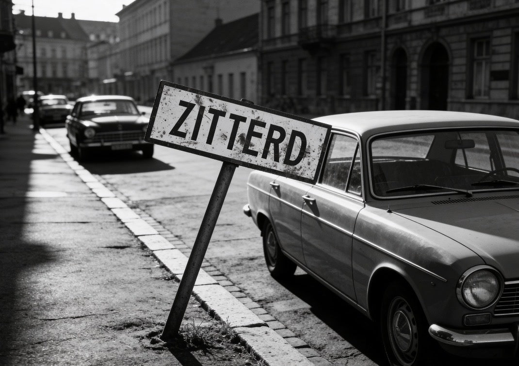 Vintage plaatsnaambord Zitterd - 30cm - wit/zwart