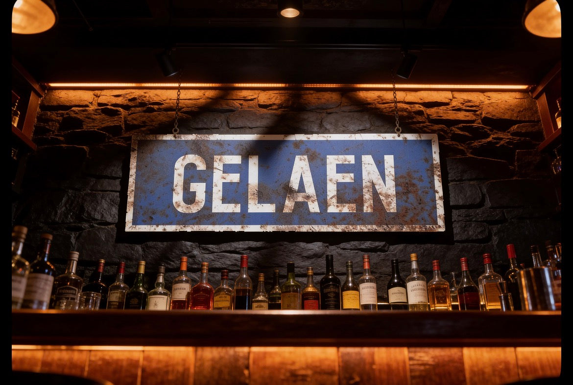 Vintage plaatsnaambord Gelaen - 30cm - blauw/wit