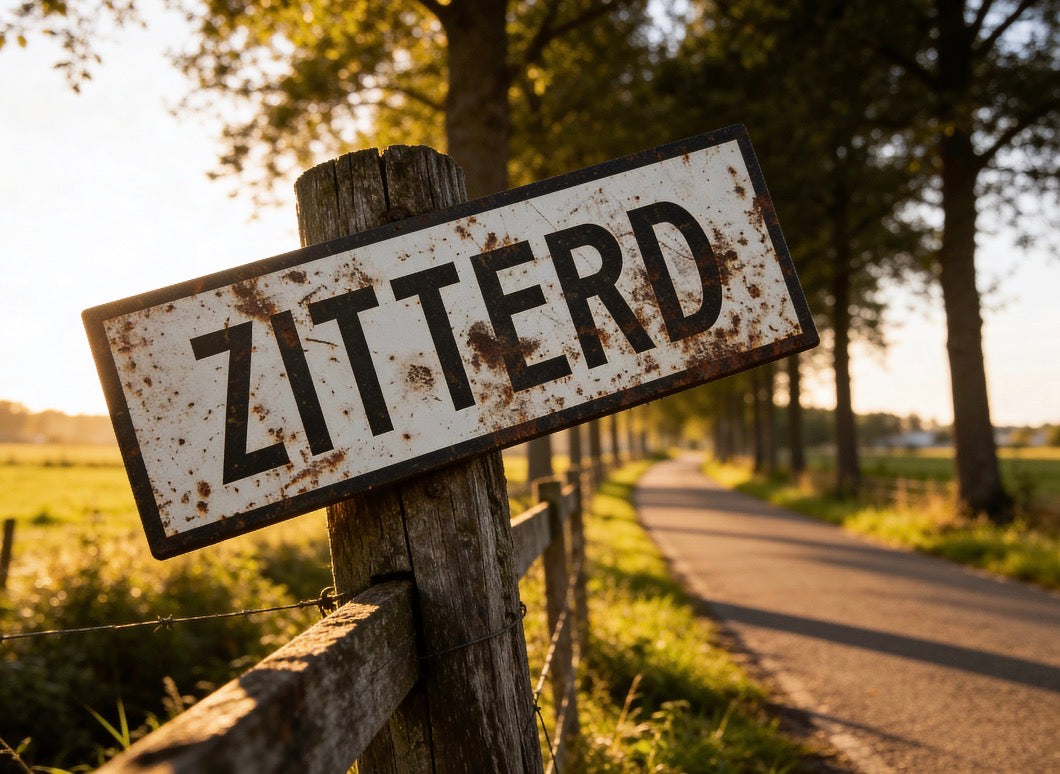 Vintage plaatsnaambord Zitterd - 60cm - wit/zwart