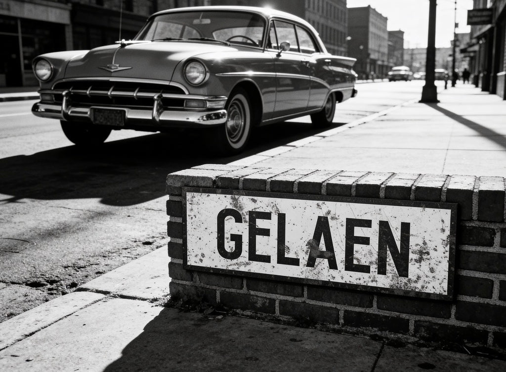 Vintage plaatsnaambord Gelaen - 60cm - wit/zwart