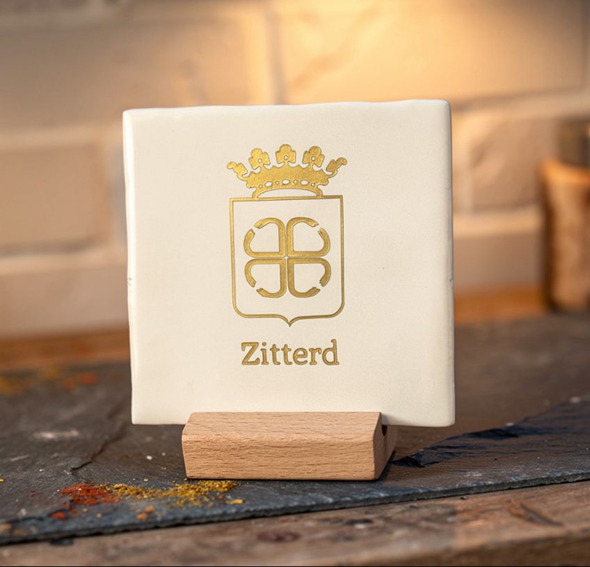 Tegel Wapen van Zitterd 10x10cm (wit/goud)