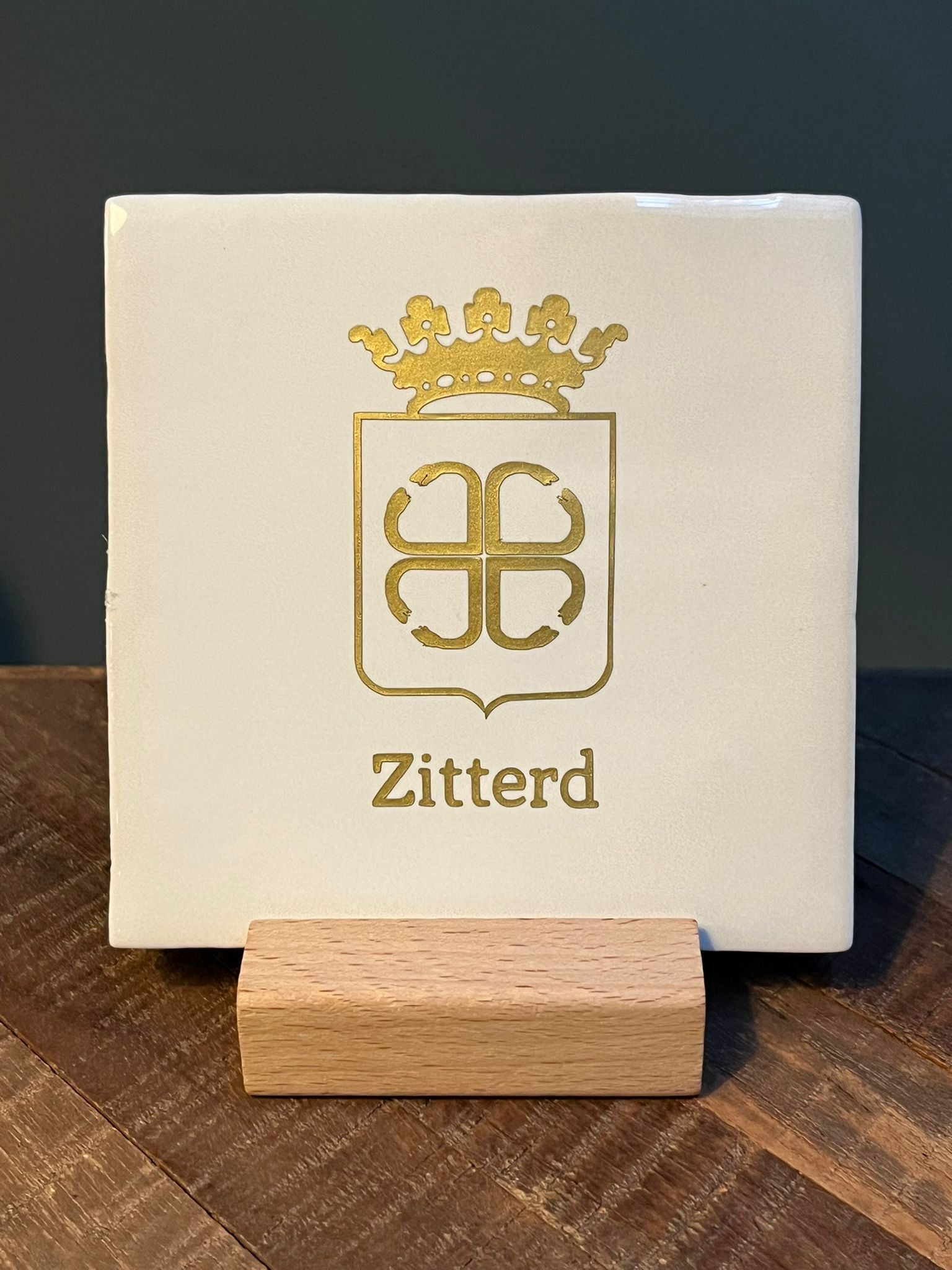 Tegel Wapen van Zitterd 10x10cm (wit/goud)
