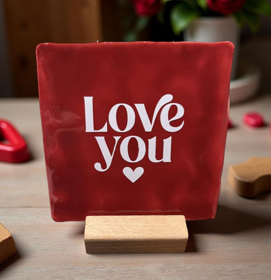 Tegeltje: Love you 10x10cm rood/wit