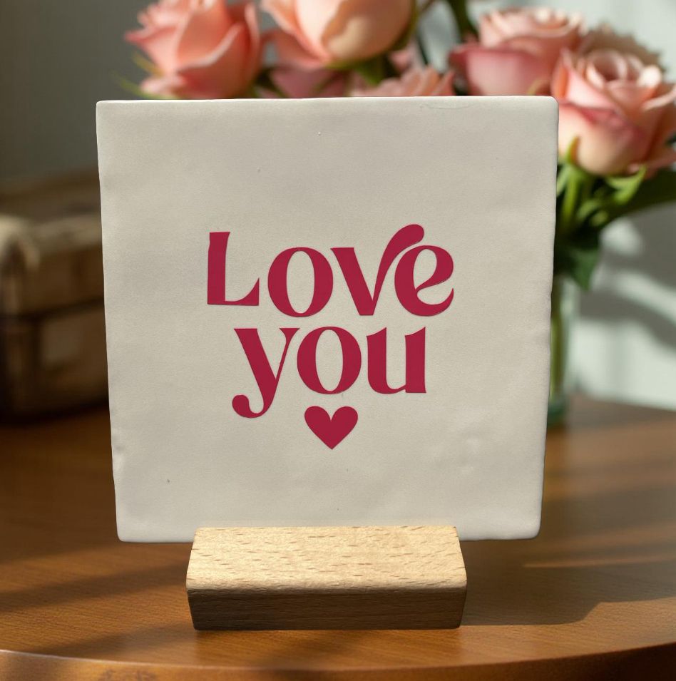 Tegeltje: Love you 10x10cm wit/roze
