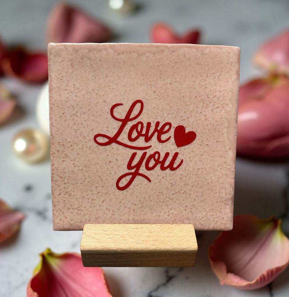 Tegeltje: Love you 10x10cm roze/rood