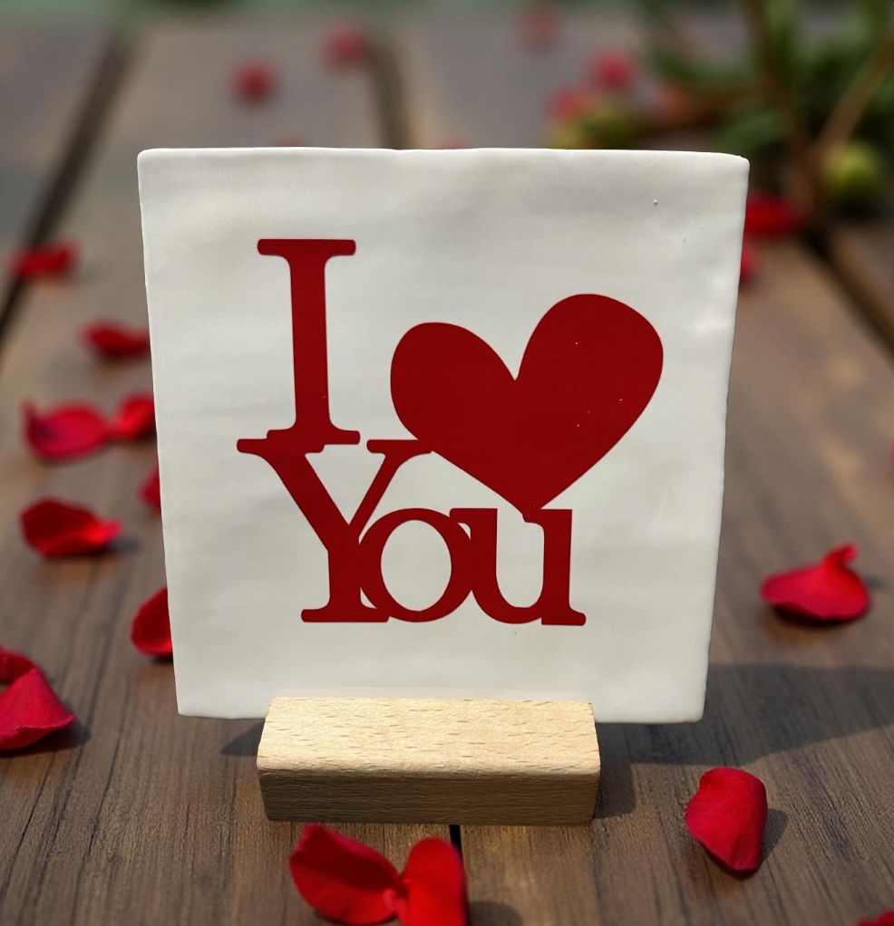 Tegeltje: I love you 10x10cm wit/rood