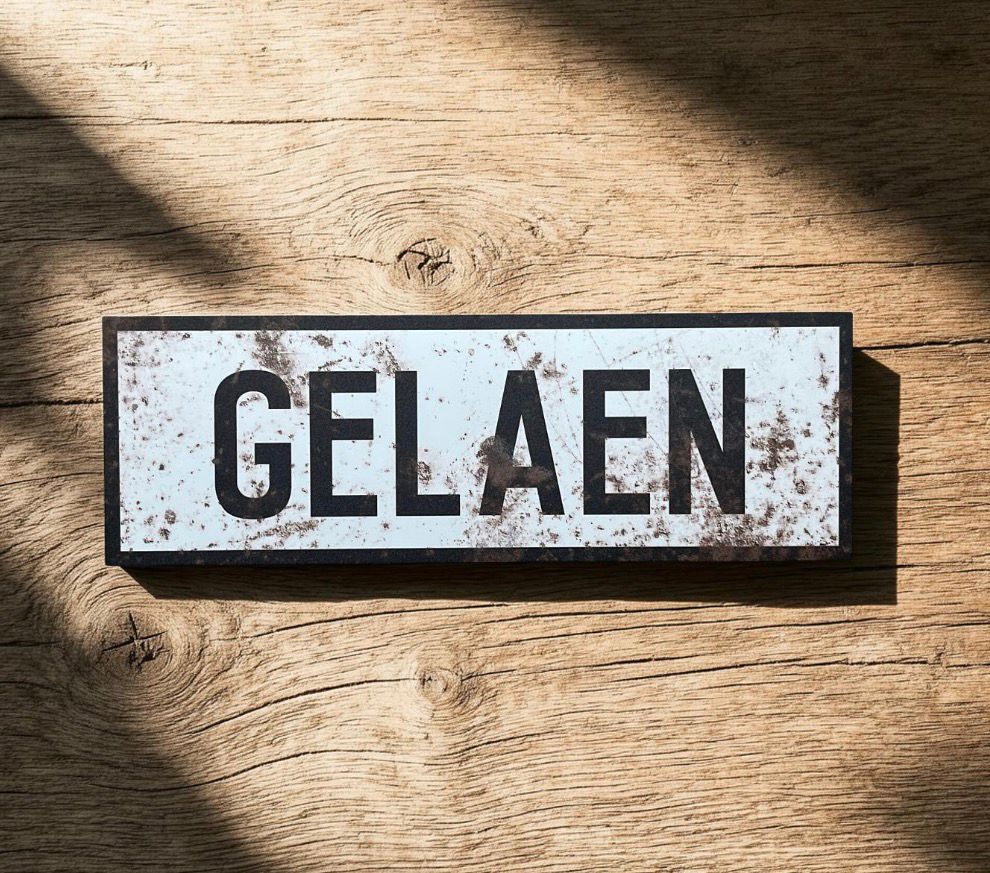 Vintage plaatsnaambord Gelaen - 60cm - wit/zwart