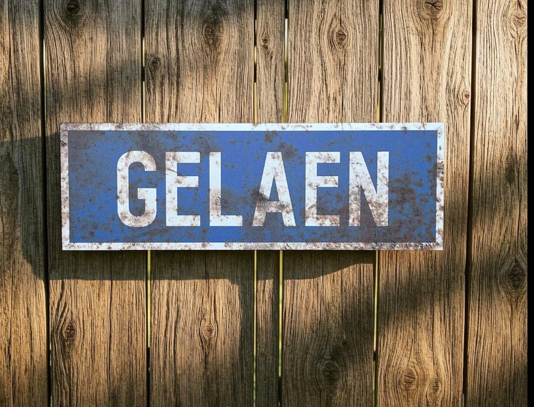 Vintage plaatsnaambord Gelaen - 30cm - blauw/wit