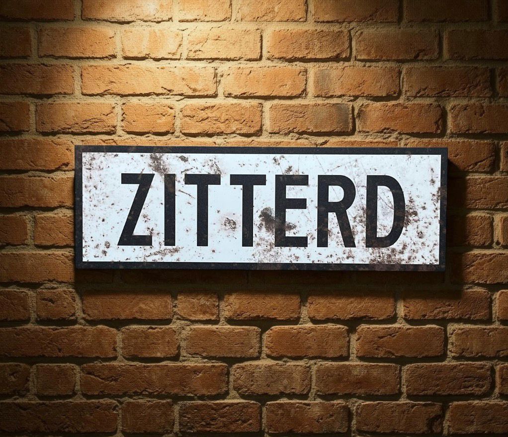 Vintage plaatsnaambord Zitterd - 60cm - wit/zwart
