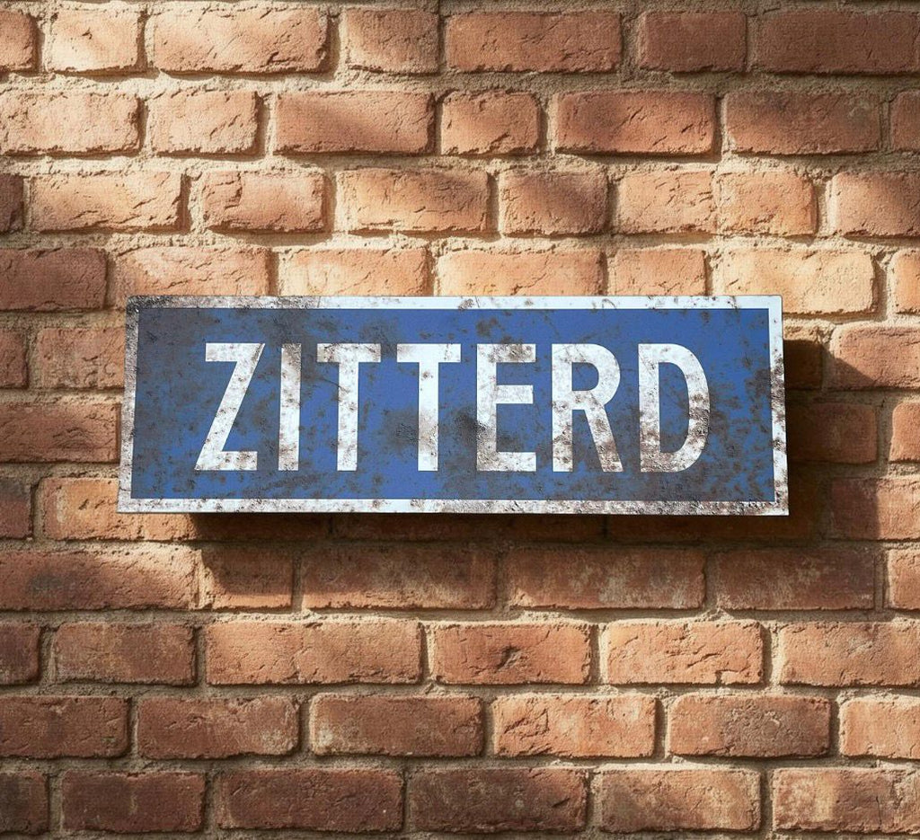 Vintage plaatsnaambord Zitterd - 60cm - blauw/wit
