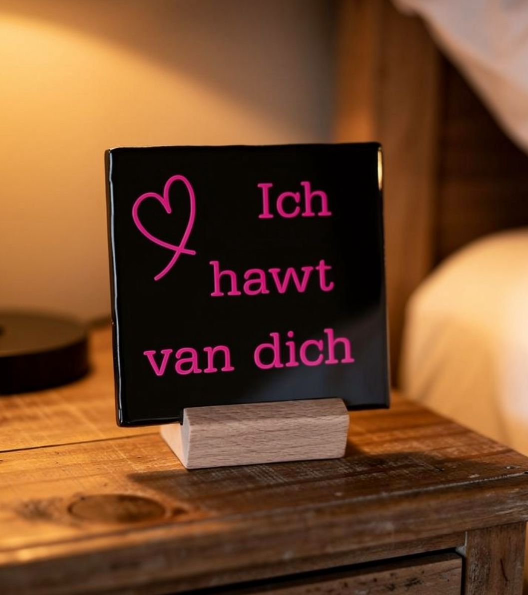 Tegeltje: Ich hawt van dich 10x10cm zw/r