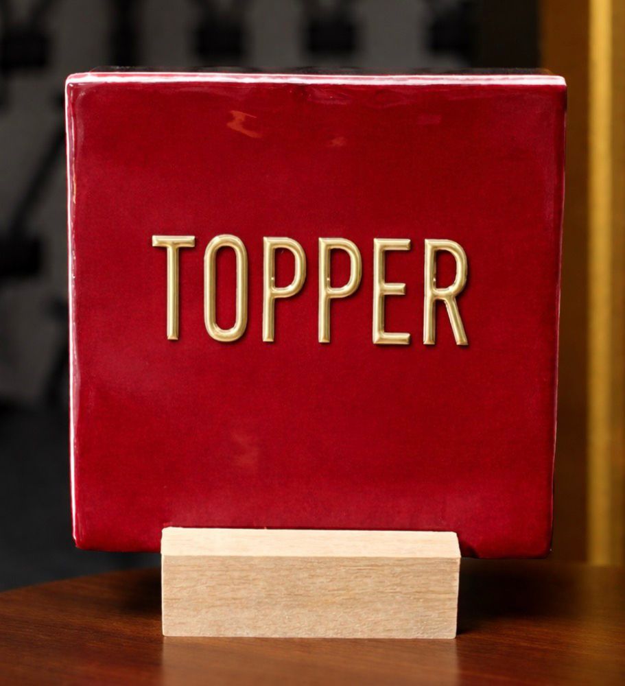 Tegeltje: Topper 10x10cm rood/goud