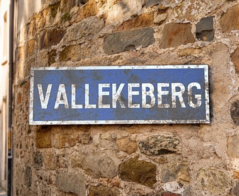 Vintage plaatsnaambord Vallekeberg- 30cm - blauw/wit