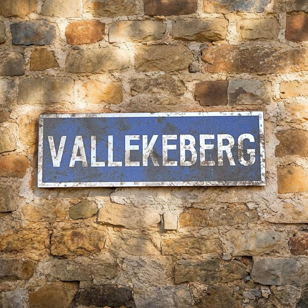 Vintage plaatsnaambord Vallekeberg- 30cm - blauw/wit