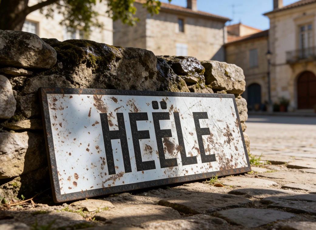 Vintage plaatsnaambord Heële - 30cm - wit/zwart