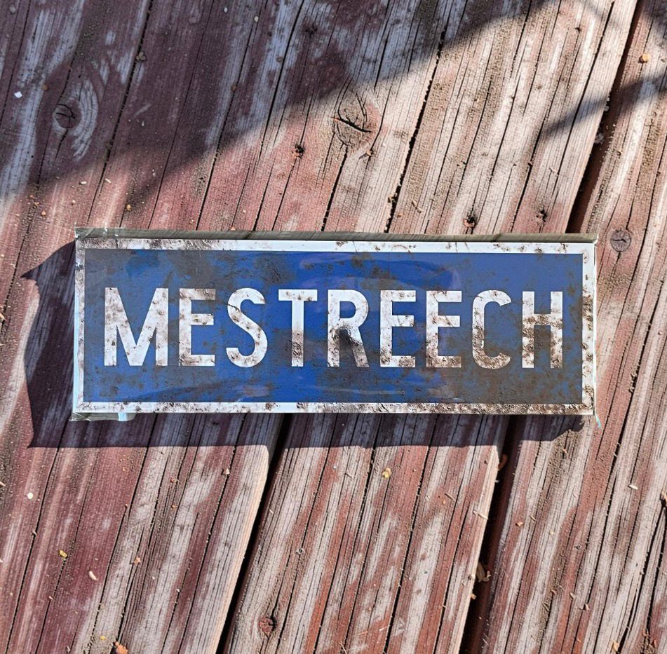 Vintage plaatsnaambord Mestreech- 30cm - blauw/wit