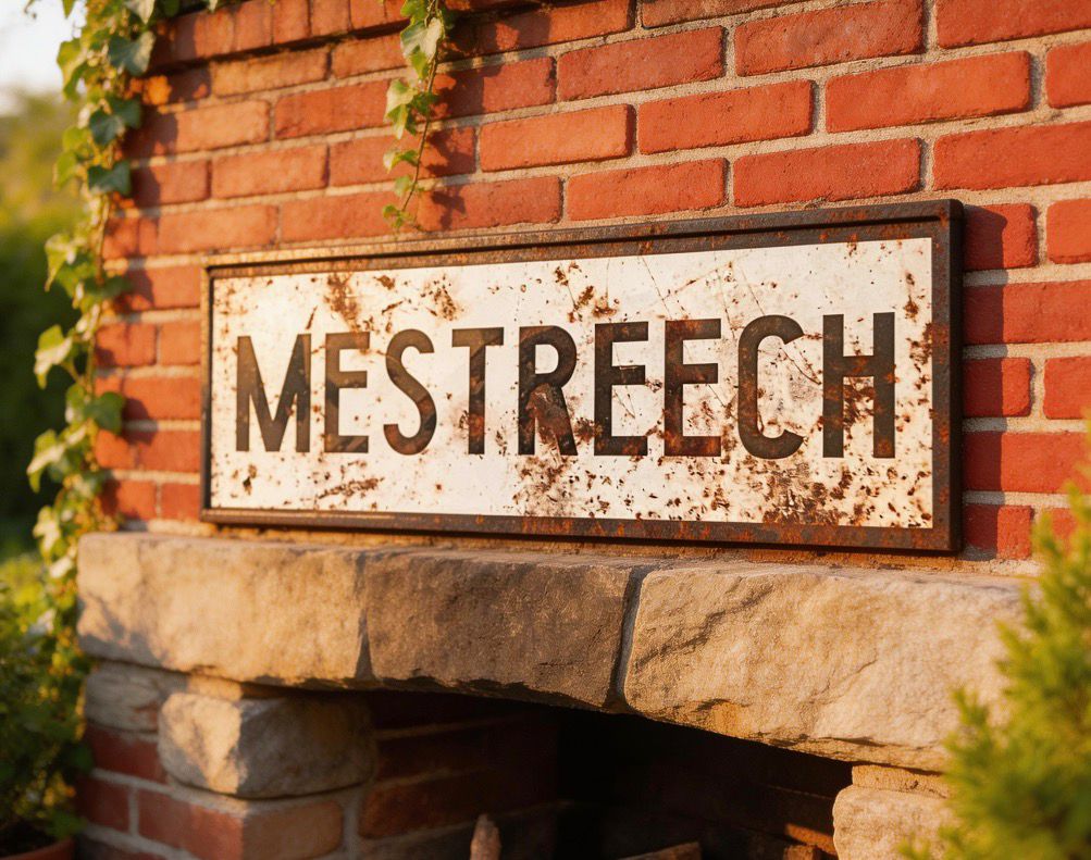 Vintage plaatsnaambord Mestreech- 30cm - wit/zwart