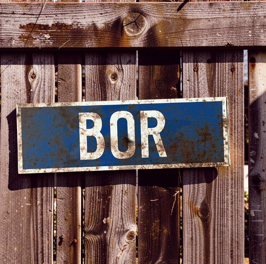 Vintage plaatsnaambord Bor- 30cm - blauw/wit