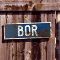 Vintage plaatsnaambord Bor- 30cm - blauw/wit